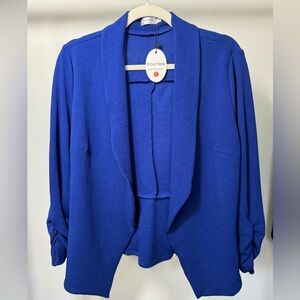 LARGE - 3/4 Sleeve Blazer Open Front Cardigan Jacket (Royal Blue)